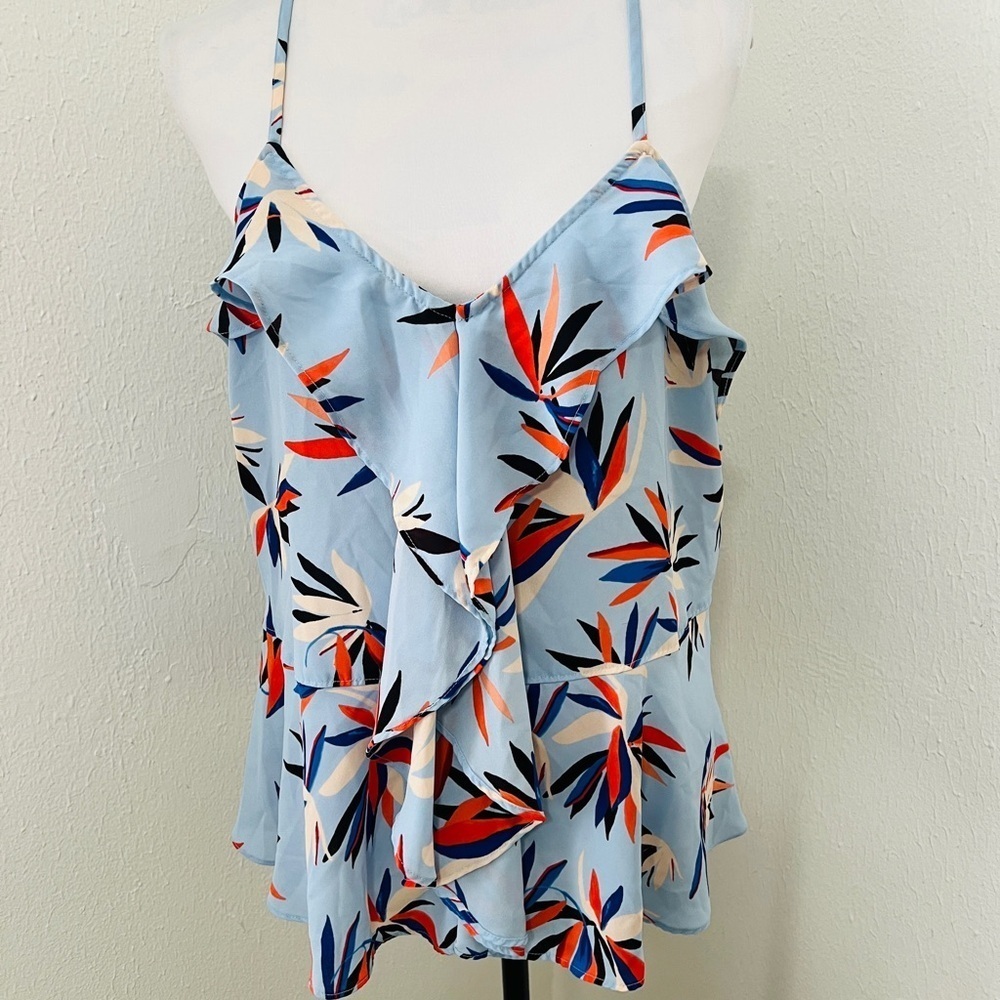 Jennifer Lopez Women’s XL Leaf Print Camisole - Blue and Red EUC Spaghetti Strap
